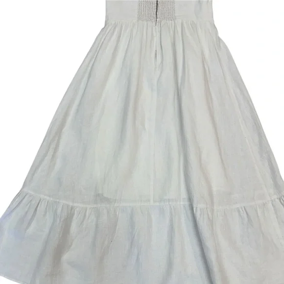 NWT Reformation Lucila Linen Dress Ruffle Trimmed Midi in White Size 8